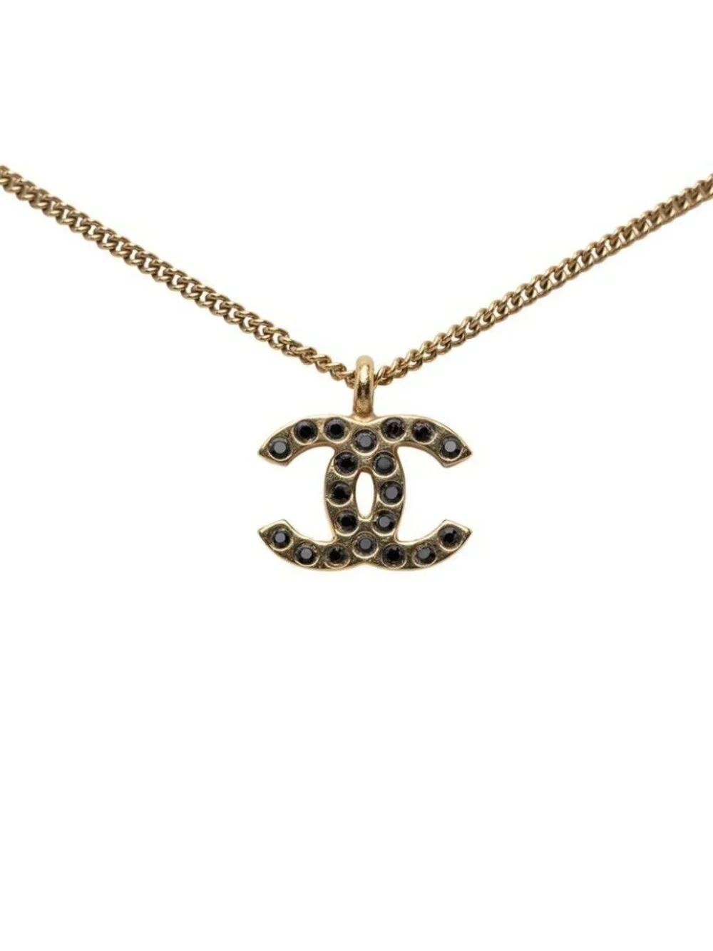 Chanel CC Logo Necklace Gold Black Plated